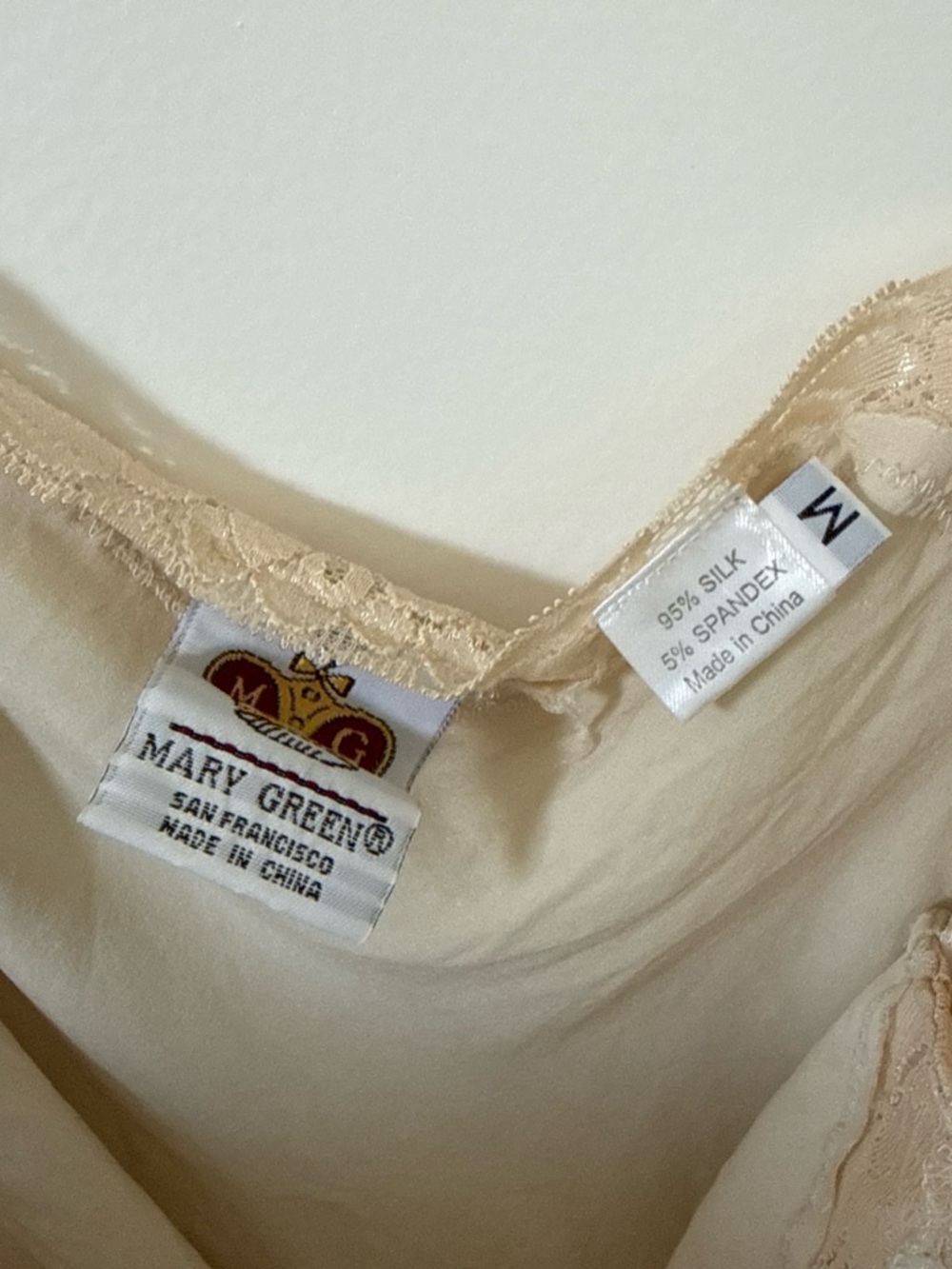 100% Silk Vintage Mary Green Lace Trim Camisole - Picture 4 of 4